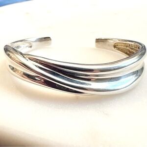Solid Sterling Silver Abstract Sculptural Fold-Form Wave Polished Cuff Bracelet